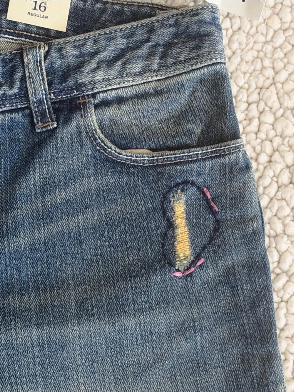 Old Navy Kids Medium Wash Capri Jeans with Colorful Patch Details